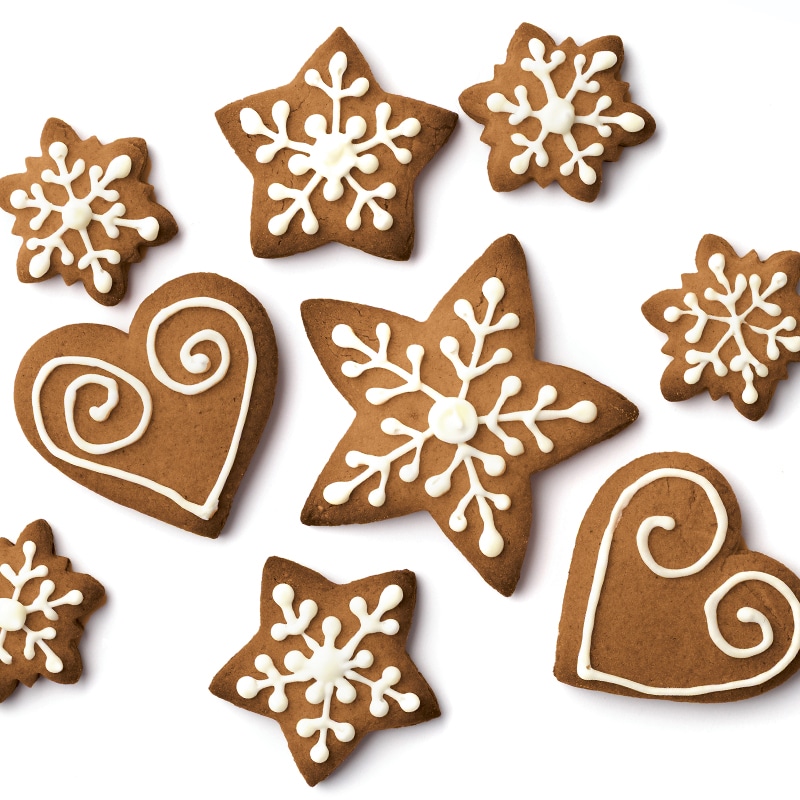 set of christmas gingerbread cookies isolated on white background