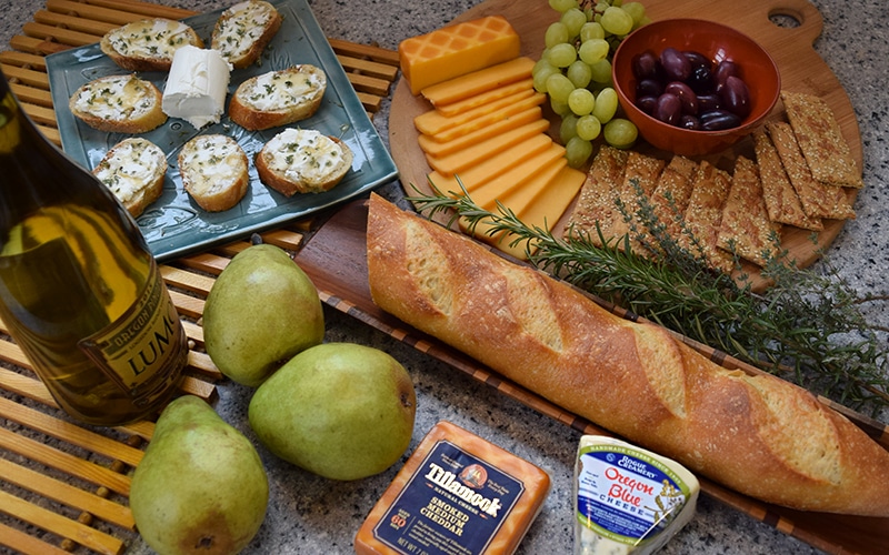 Wine, cheese and fruit spread with local products
