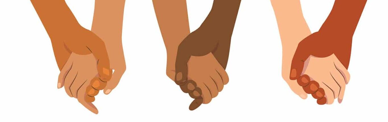 holding hands with different skin tones